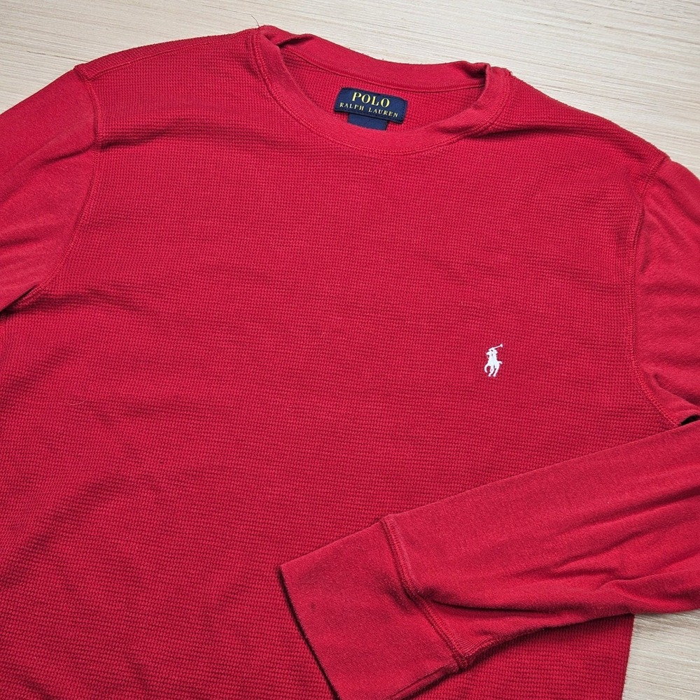 Polo Ralph Lauren Waffle Knit Shirt Mens M Red Thermal Long Sleeve Pony Logo